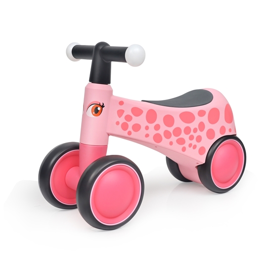 Παιδικό τετράτροχο balance bike ροζ με αθόρυβους τροχούς EVA Ø150mm και μαλακή σέλα – 12–60 μηνών